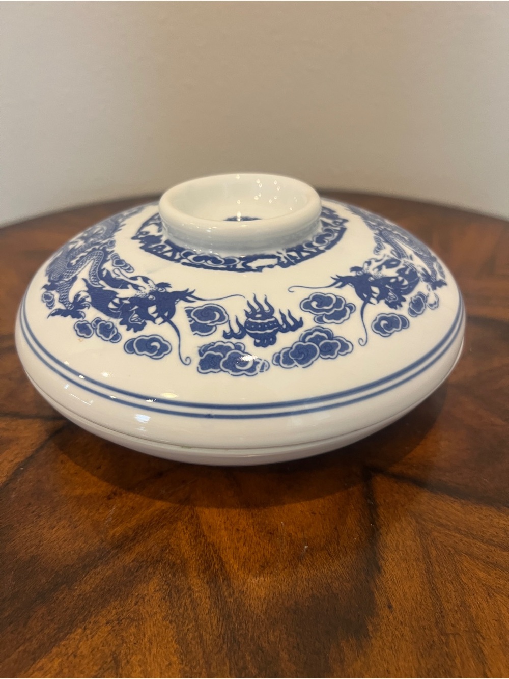 Chinese Blue and White Porcelain Ink Dipping Well with Dragon Motif